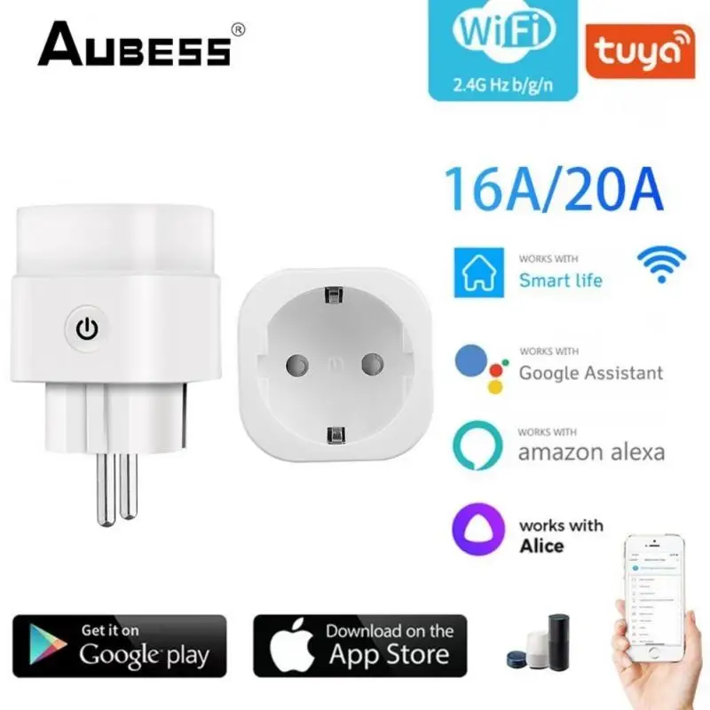 

Tuya Smart WIFI 16A/20A EU Plug Timer Socket Fire Retardant Power Monitor Voice Control Work With Alexa Google Home Yandex Alice