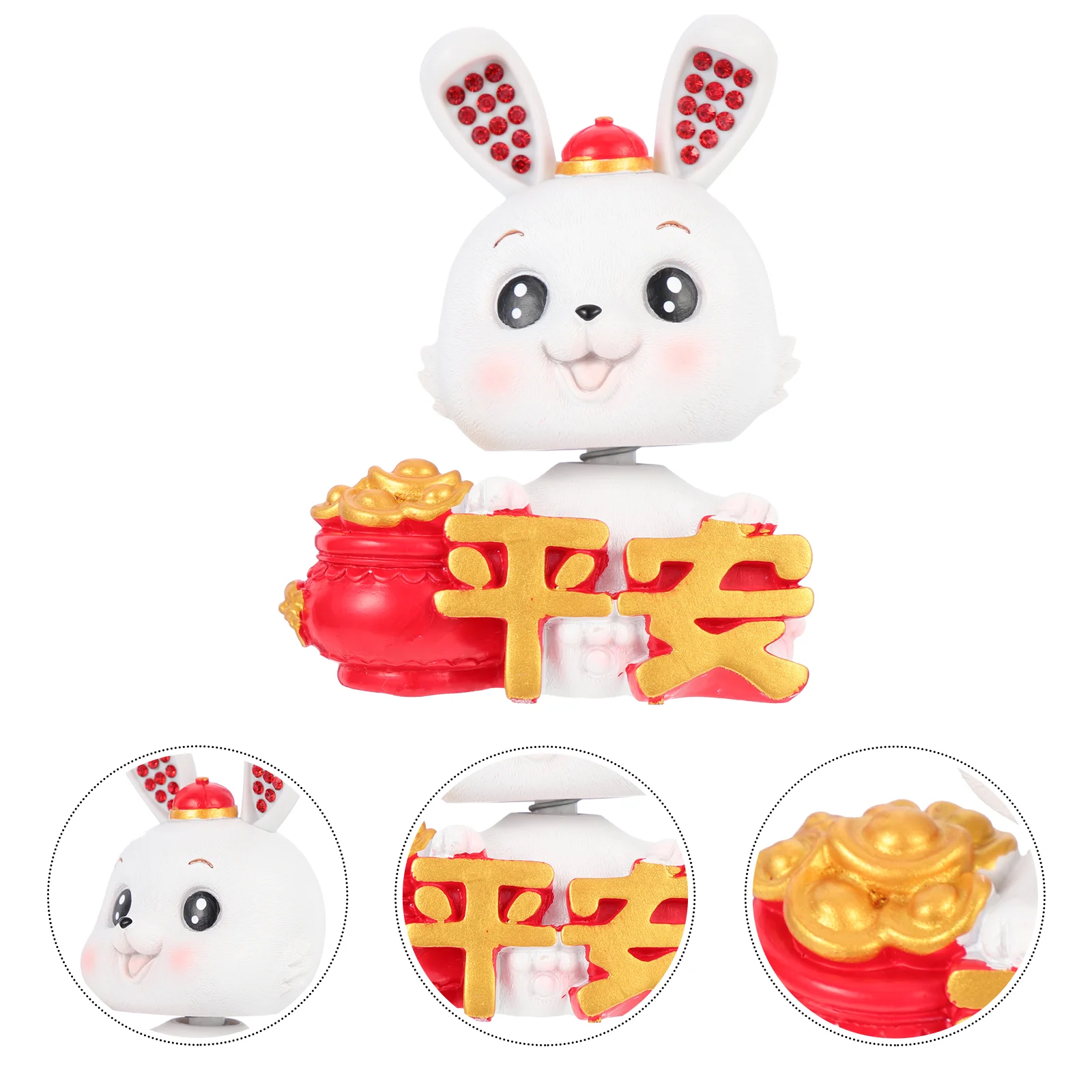 

Rabbit Figurines Bunny Resin Ornaments Figurine Miniature Head Shaking Carmini Cat Ornament Desktopdashboard Interior Bobblehead