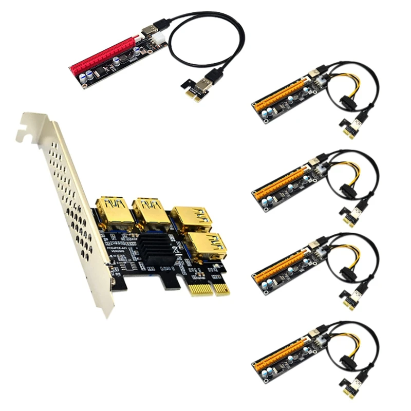 

PCI-E 1 To 4 USB3.0 Expansion Card+4 X 6PIN Extension Cable+1X To 16X 6Pin Graphics Card Extension Cable For BTC Mining