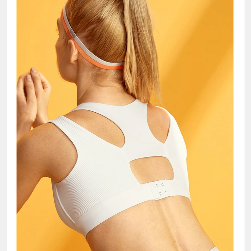 Womens Wireless Sports Bra Full Coverage Widen Straps Workout Push Up Underwear Active Racer-back Sportswear 36 38 40 42 D E F G