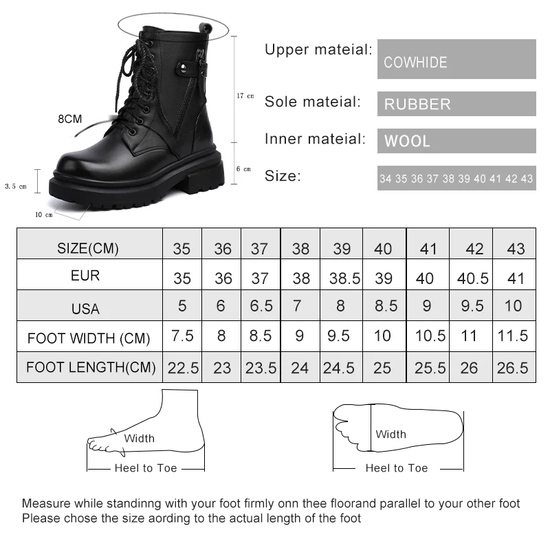 AIYUQI Women Boots Winter Large Size Genuine Leather Women Snow Boots Anti-Slip Fashion Natural Wool Women Combat Boots