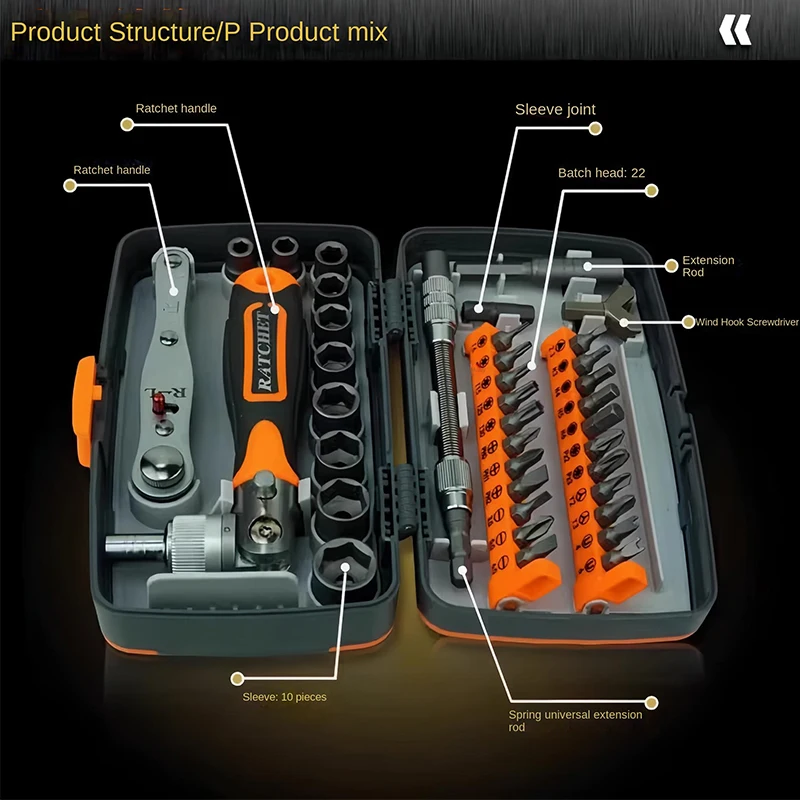 

Ручной инструмент для быстрого обслуживания мотоциклов и велосипедов, 38 шт., набор отверток с храповым механизмом, портативный
