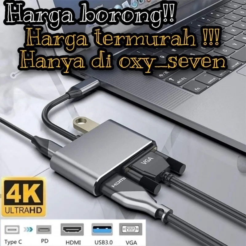 

MF USB C 3.1 Type C to VGA HDMI USB 3.0 Hub Adapter 4 in 1 PD 87W Fast Charging Thunderbolt 3 Hub for Macbook Air Pro