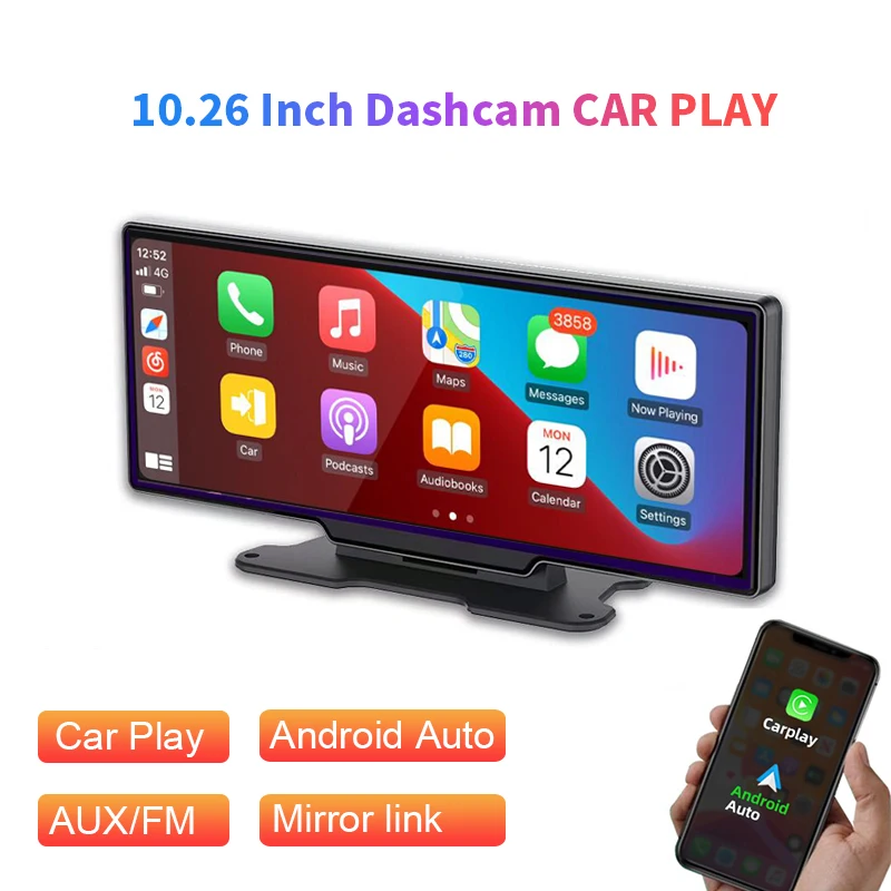 10 26 дюймовый Apple CarPlay Bluetooth Android автомобильный видеорегистратор с двумя камерами