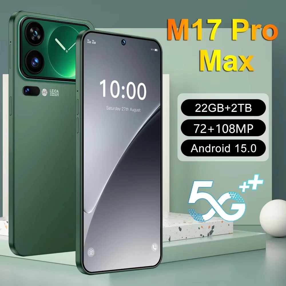 Фото Горячая новинка 2026: Высококачественный M17 Pro Max, оригинальный, интеллектуальный, с поддержкой 4G/5G, двумя SIM-картами, двойным режимом ожидания, глобальная версия, аккумулятор 7800 мАч №1
