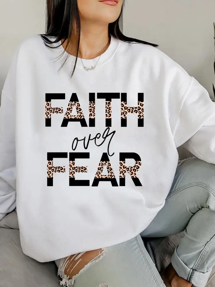 

Casual Clothing Graphic Sweatshirts Lady Woman Leopard Letter Faith Hoodies Female Print Fashion Spring Autumn Women Pullovers