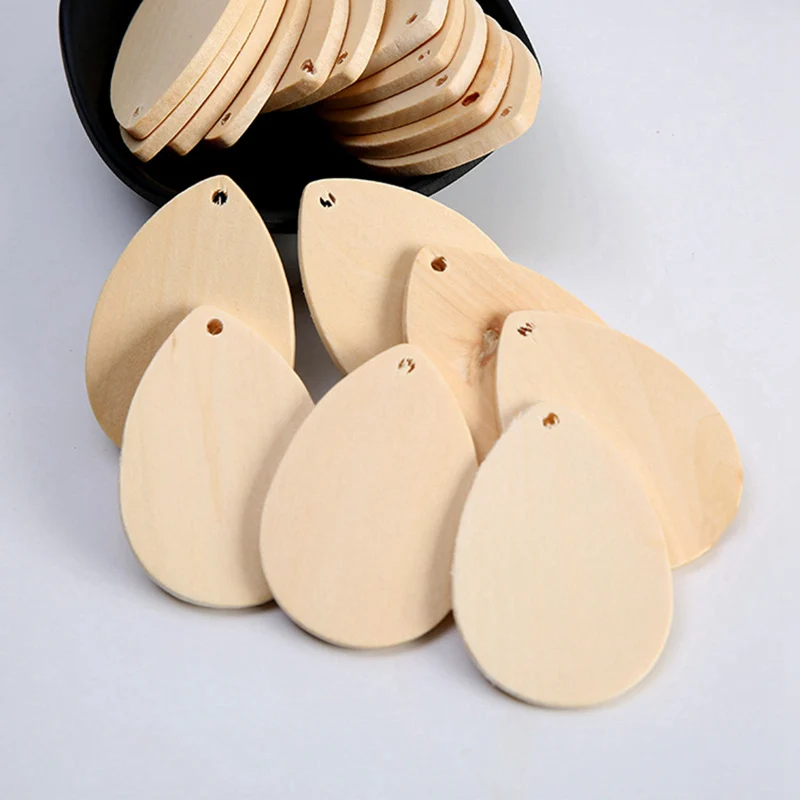 

6pcs Flat Teardrop Shape 57x40mm Natural Wood Pendants Beads for DIY Crafts Jewelry Earrings Making