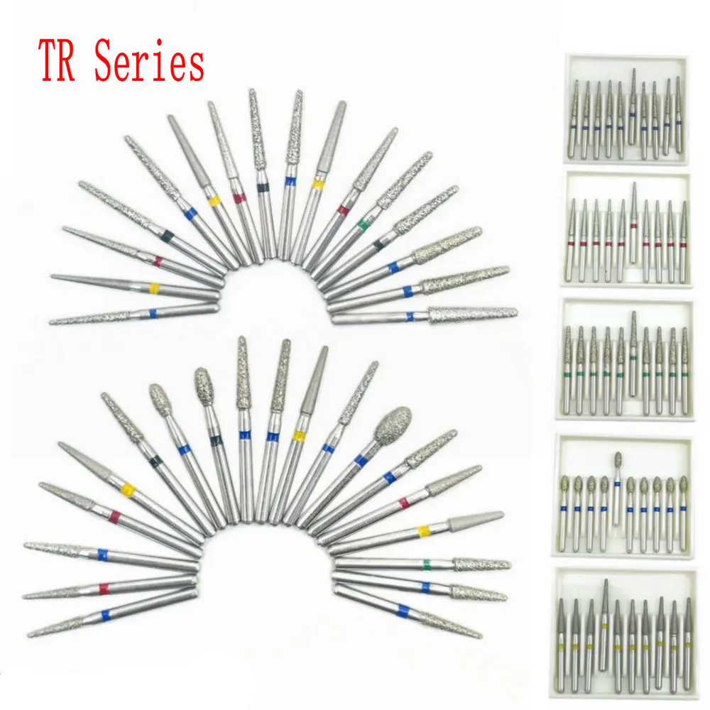 

50Pcs/5Boxes Dental Diamond Burs Dental High Speed Handpiece Diamond Burs Dental Diamond Burs 1.6mm Shank TR Series