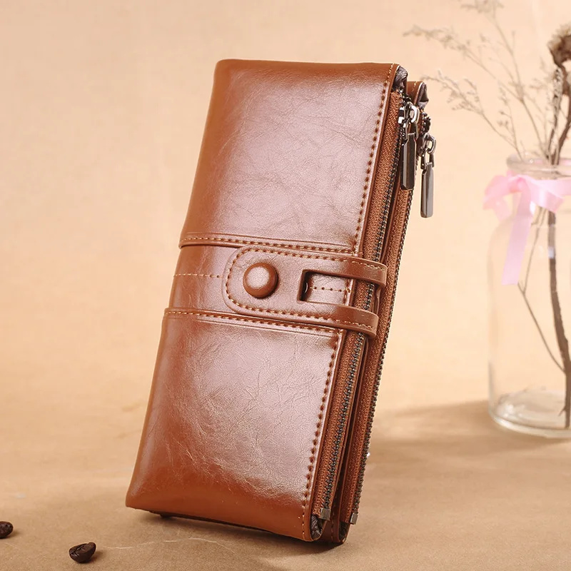 Vintage Women Long Wallet Female Luxury Designer Leather Money Bag Fashion Clutches Purse Ladies Coin Purse Photo Card Holder