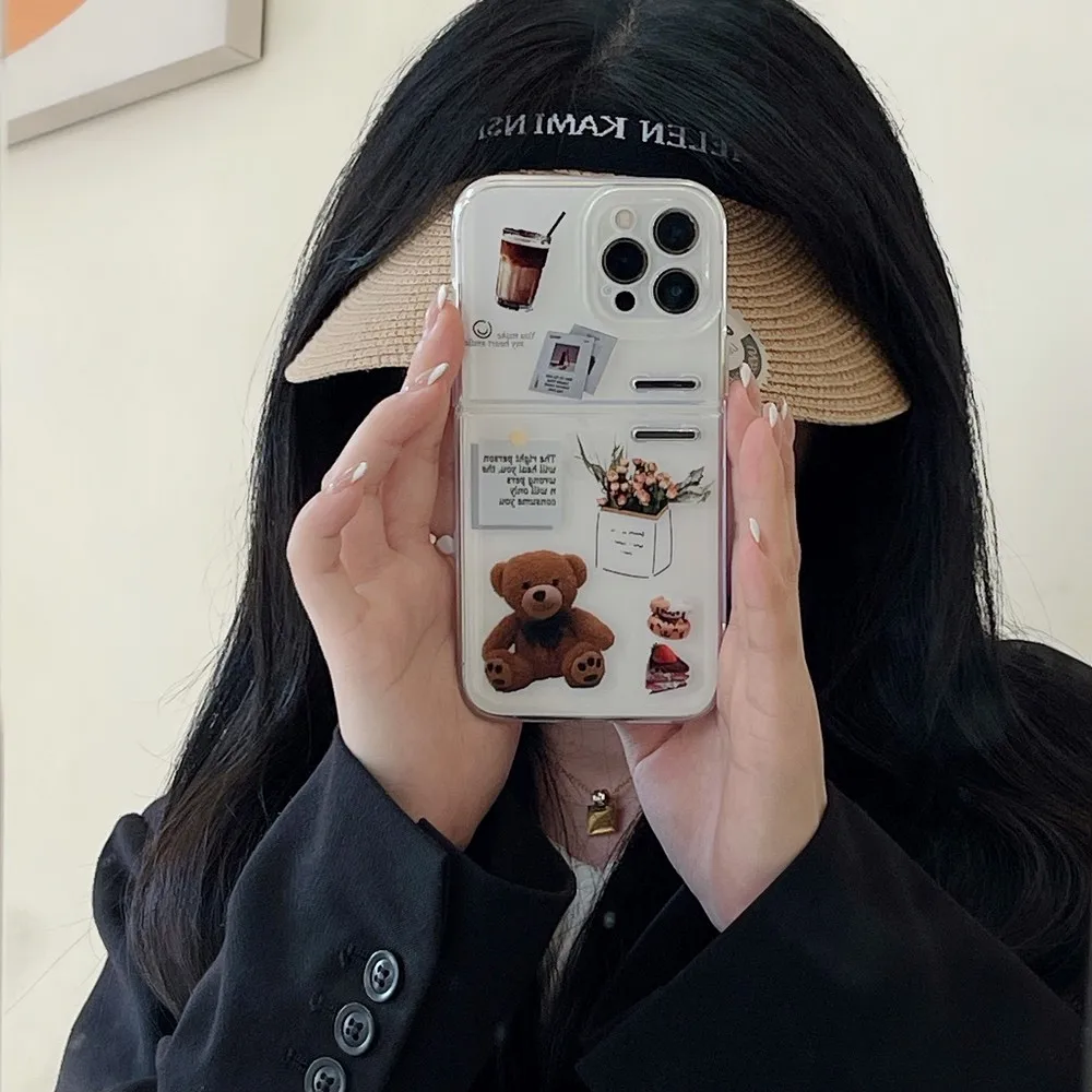 

Teddy Bear and Coffee Pattern Transparent Case for iPhone 13ProMax 13 11ProMax 11 12Pro 12 XS X XR XSMAX Soft Shell