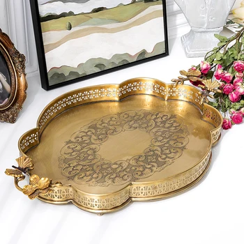 Fruit Plate Brass Creative Plum Butterfly Handle Large Fruit Tray Luxury Copper High-End Crafts