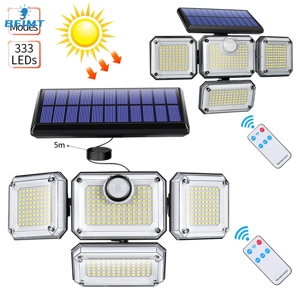 

Solar Lights Outdoor with Remote Control Motion Sensor Light 112/333 Led Wall Lamp Waterproof Spotlight Exterior Garage Lighting