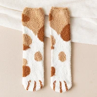 6 pairs socks cartoon cat claw sleeping floor socks kawaii women winter plus velvet thickening warm coral fleece fuzzy socks