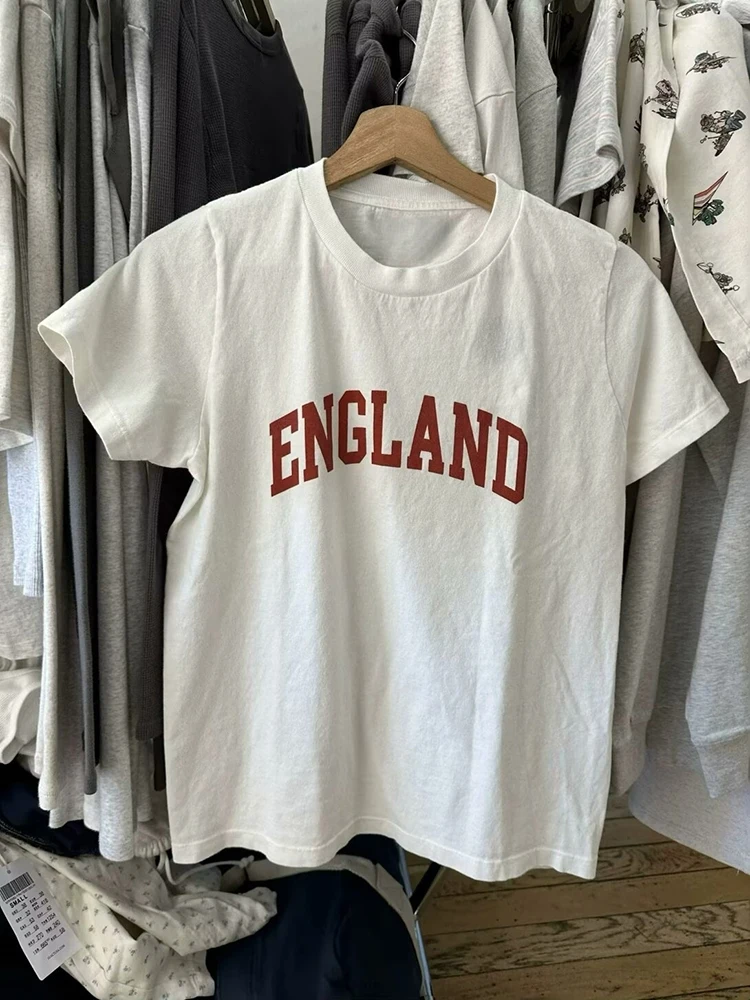 Женская хлопковая Футболка с круглым вырезом коротким рукавом и принтом букв