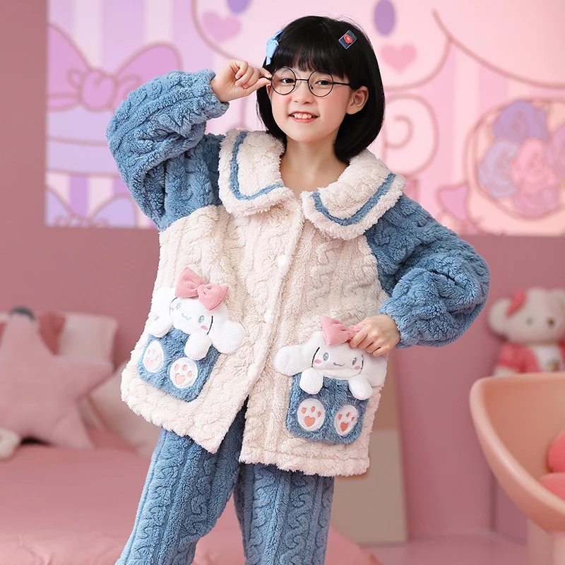 

Disney Autumn Flannel Girl Pajamas Set Clothes Winter Thicken Toddler Child Warm Cartoon Sleepwear 2pcs Kids Home Suit Children