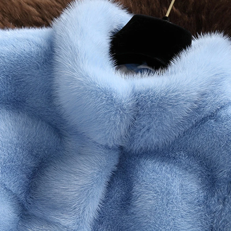 fox fur short coats white Women Winter autumn Faux Fur Coat Long Sleeve Solid Color Blue White Pink  2XL Ladies Outerwear