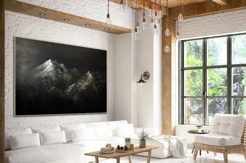 

Оригинальный Импрессионистский ночной Горный пейзаж масляная живопись холст impasto минималистский лунный горный диапазон искусство в черно...