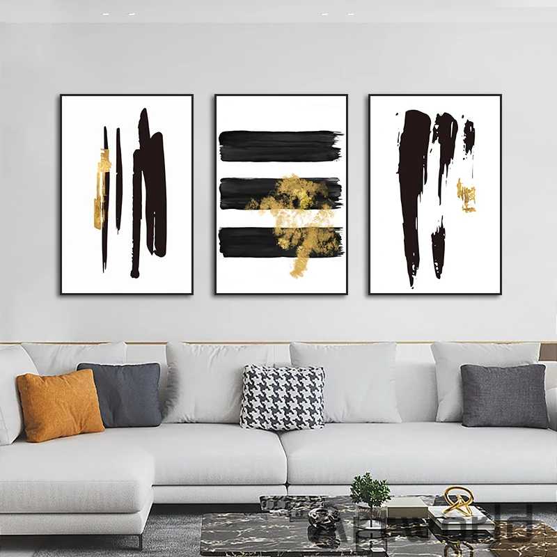 

Современная Абстрактная живопись, каллиграфия, черный, золотой, скандинавский плакат, Минималистичная Печать на холсте, Настенная картина ...