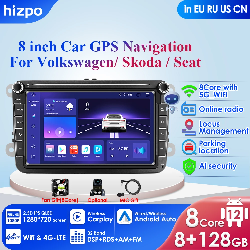 

Carplay 4G Android 8 "2din автомобильный GPS-навигатор для VW POLO GOLF 5 6 PASSAT B6 CC JETTA TIGUAN TOURAN EOS SHARAN SCIROCCO Автомагнитола