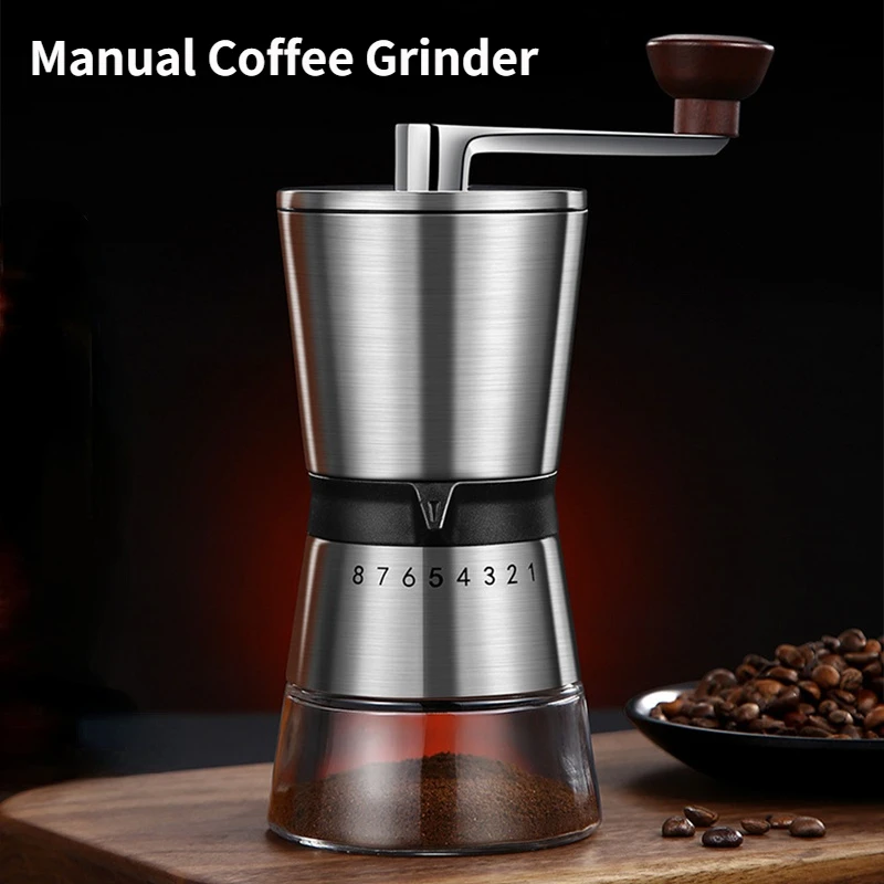 

Manual Coffee Grinder Portable Bean Hand Milling Stainless Steel Handmade Kitchen Making Tool 6/8 Gears Adjustable Settings