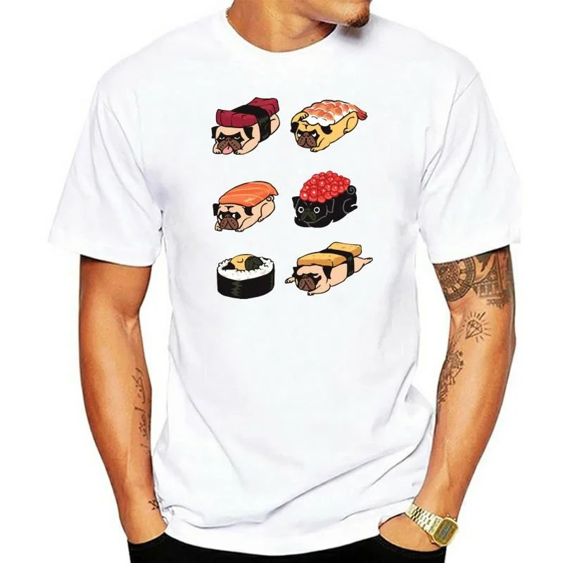 

Design Sushi Pug Tees Men's XXXL Short Sleeves Black Crew T Shirts