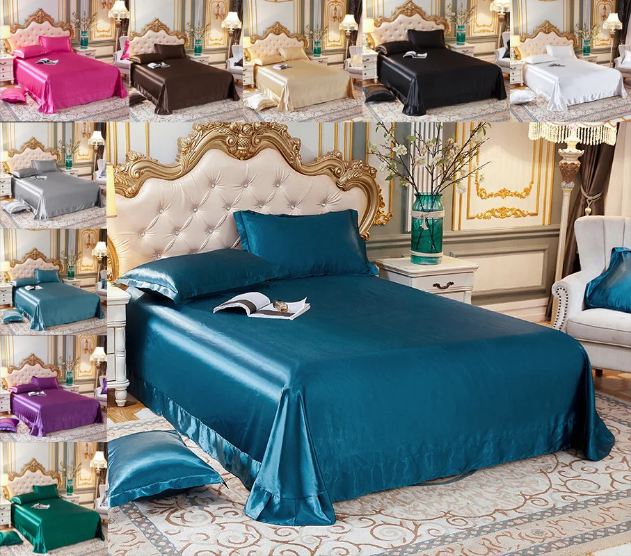 Lüks dut ipek düz yatak çarşafı düz renk yatak örtüsü saten tek çift yatak çarşafı s yatak örtüsü örtüsü yatak ikiz kraliçe