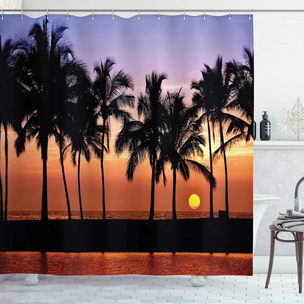 Винтажная сценическая занавеска для душа гавайский закат на большом острове