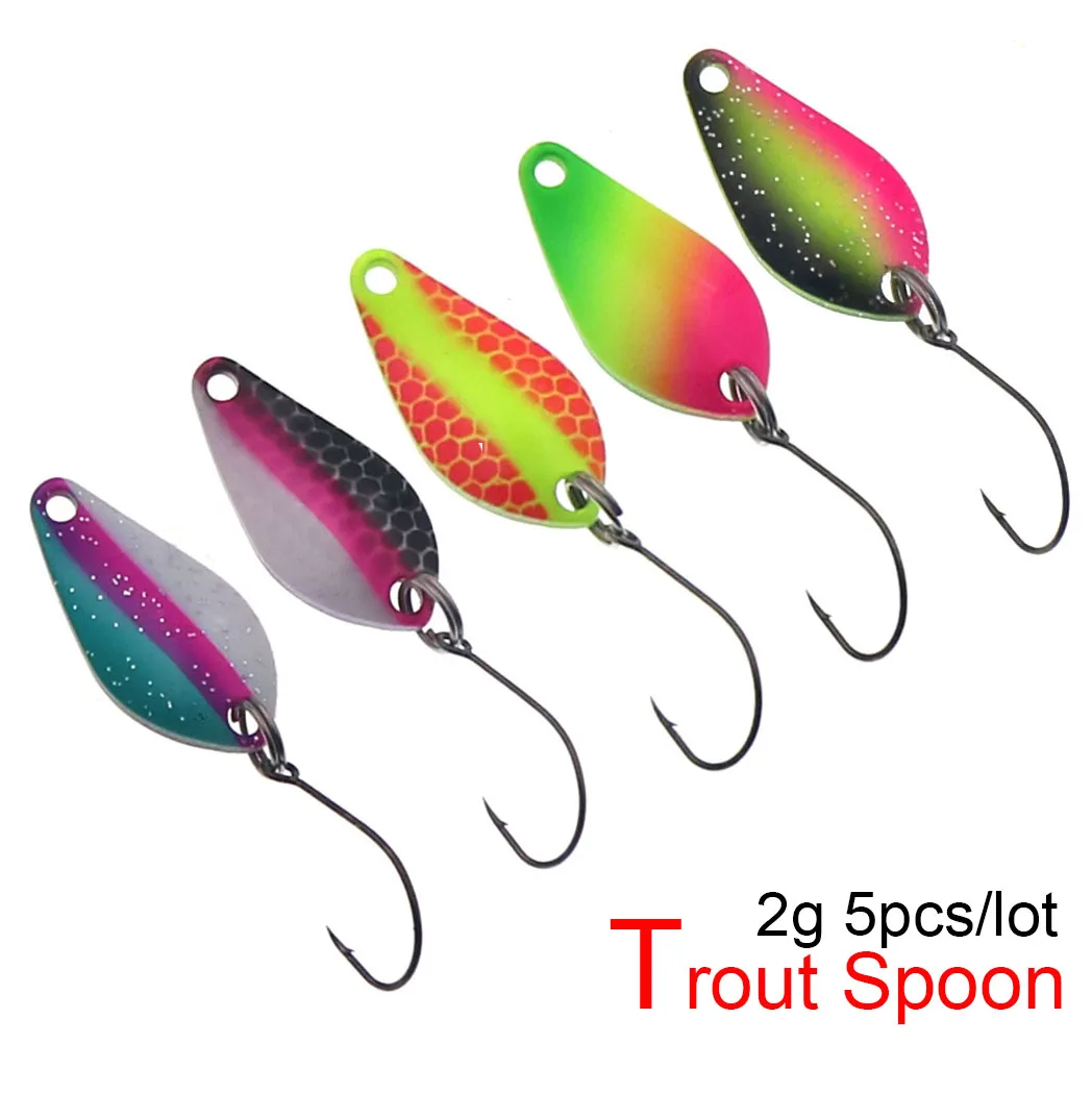 

5PCS/Lot Trout Spoon Bait 2g 25mm Metal Fishing Lure With Single Hook Hard Bait Lures Trout Perch Chub Salmon