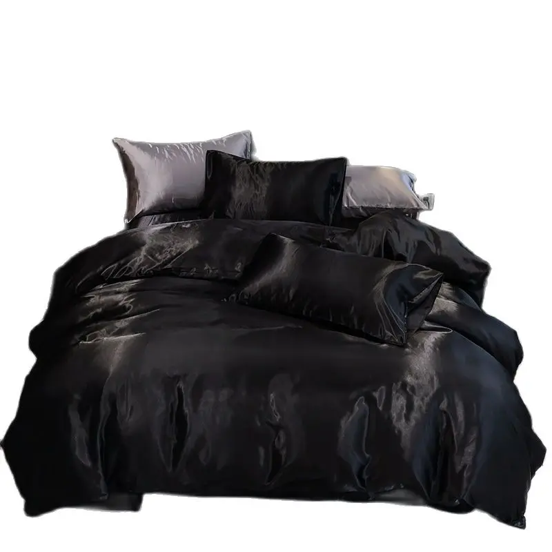 

Drop Shipping Imitated Silk Duvet Cover Set Washed Silk Bedclothes Home Textile US AU EU Size Bed Cover Black Golden Room Linens