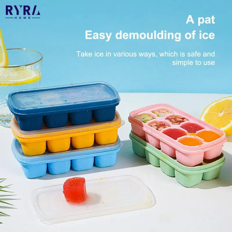 

Eight Grid Ice Cube Mold With Lid Ice Box Homemade DIY Simple Small Ice Cube Box Soft Bottom Ice Box Party Whisky Frozen Ice Box
