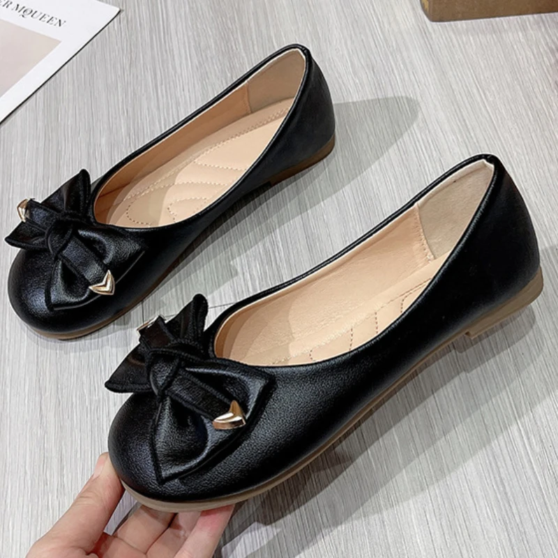 

Bow Ballet Flats Women Korean Style Temperament Round Head Loafers Solid Color Casual Lightweight Shoes Zapatos Planos Mujer