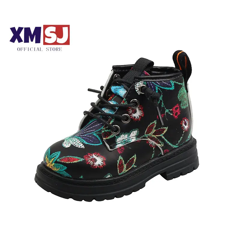 

Toddler Kids Martin Boots Flower Graffiti Autumn Fashion Children Short Boot 21-30 Round Toe Comfy Pu Leather Boys Girls Shoes