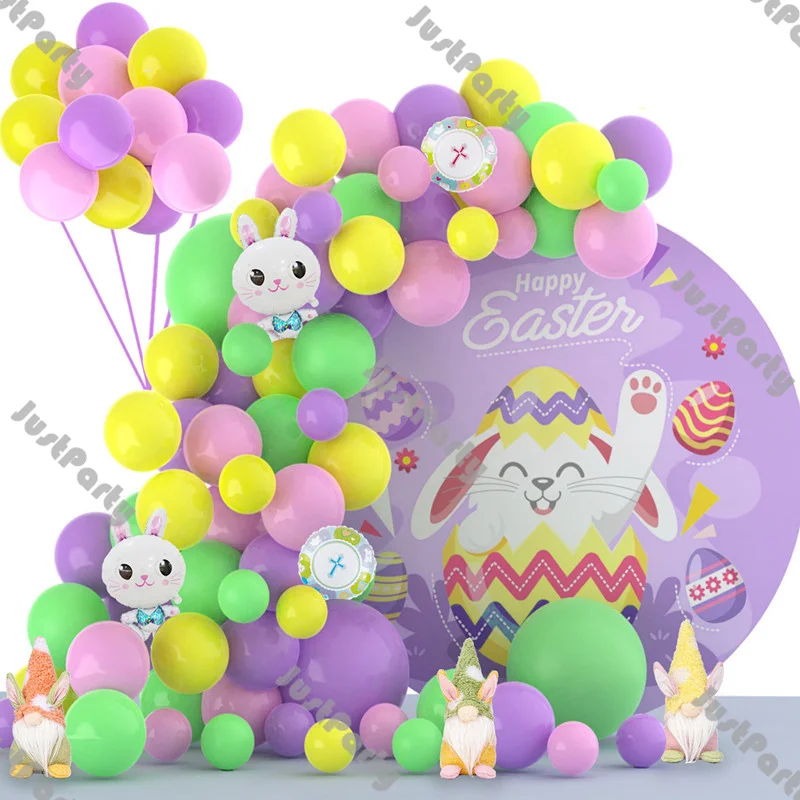 

88pcs Easter Balloon Garland Rabbit Easter Decoration Matte Green Yellow Macaron Baby Pink Purple Balloon Arch Birthday Decor