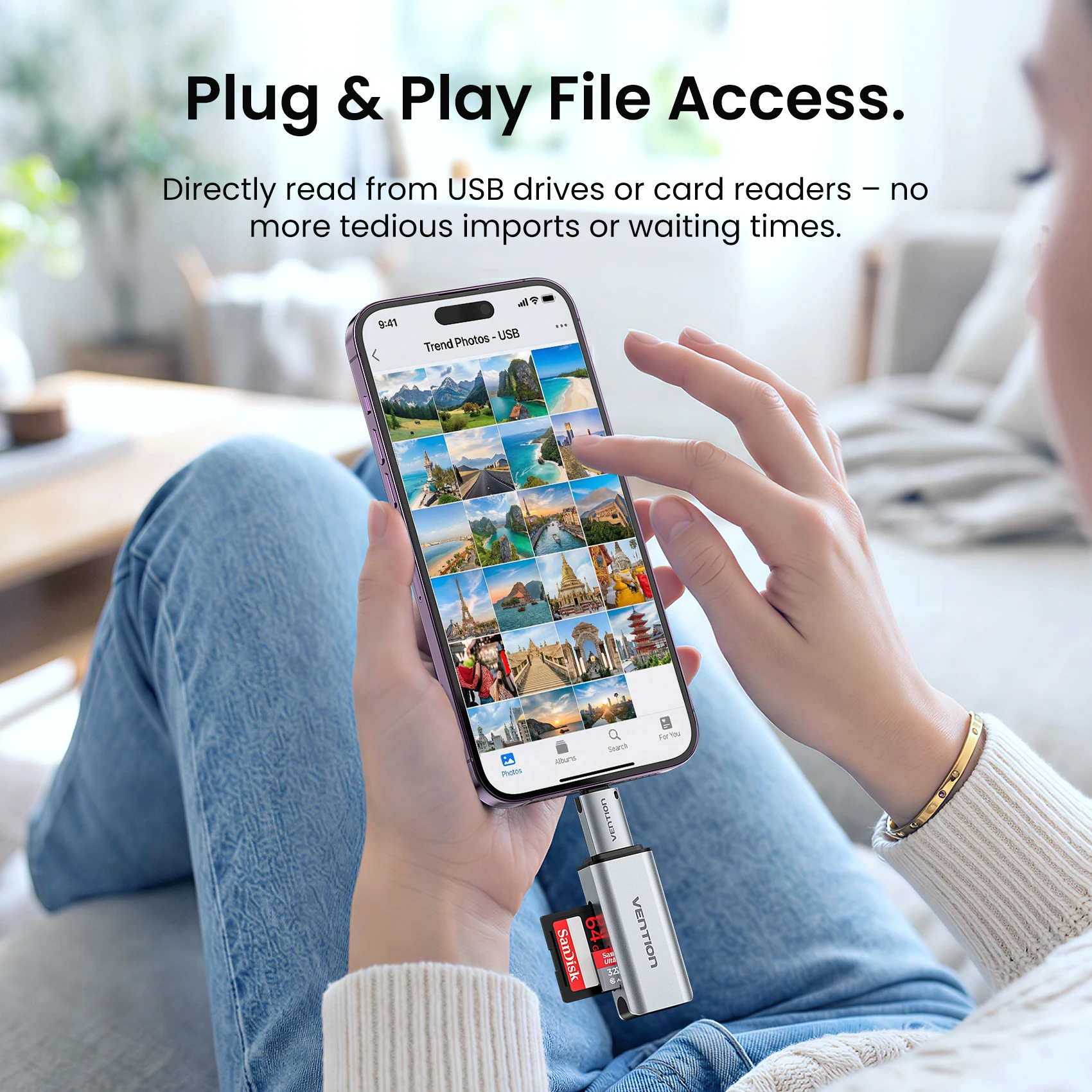 Фото Адаптер Vention Lighting to USB C OTG, переходник USB-C (женский) на Lightning (мужской) для iPhone 14, 13, 12, разъем Lightning USBC OTG №2