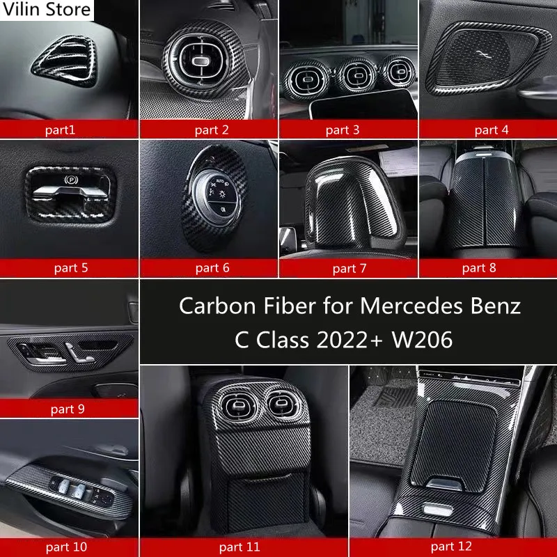 

Наклейка ABS из углеродного волокна для Mercedes Benz класса C W206, панель управления подлокотником и окном, декоративные аксессуары для стайлинга автомобиля