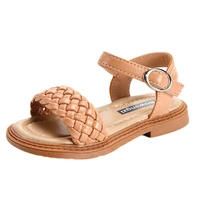 kids girls weave summer new 2022 cute wild beach sandals open toe beige non slip children fashion japan casual shoes hook loop