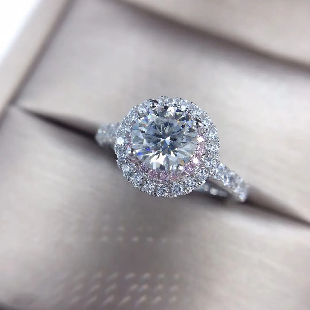 

Cyber Red ins Popular Imitation Imported D Color Mosan Diamond Open Ring Double Color Full Diamond Engagement Ring Girl