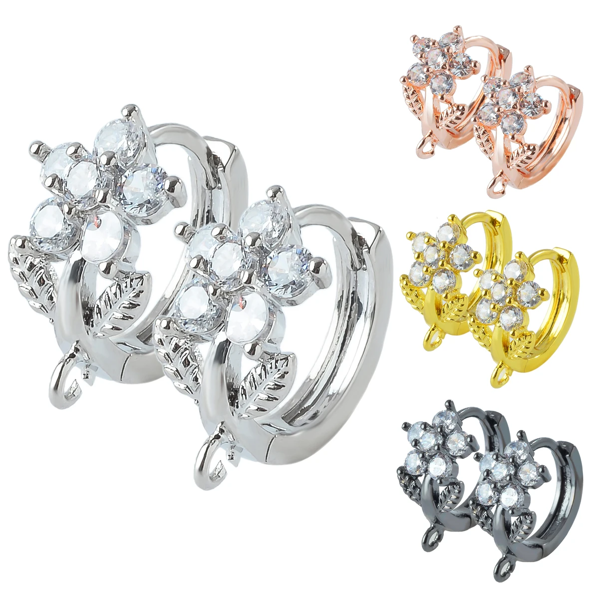 

2 Pairs Gold/Silver Color Circle Plum Earring Hooks 16*16mm DIY Women's Earring Hook Accessories Jewelry Materials Wholesale