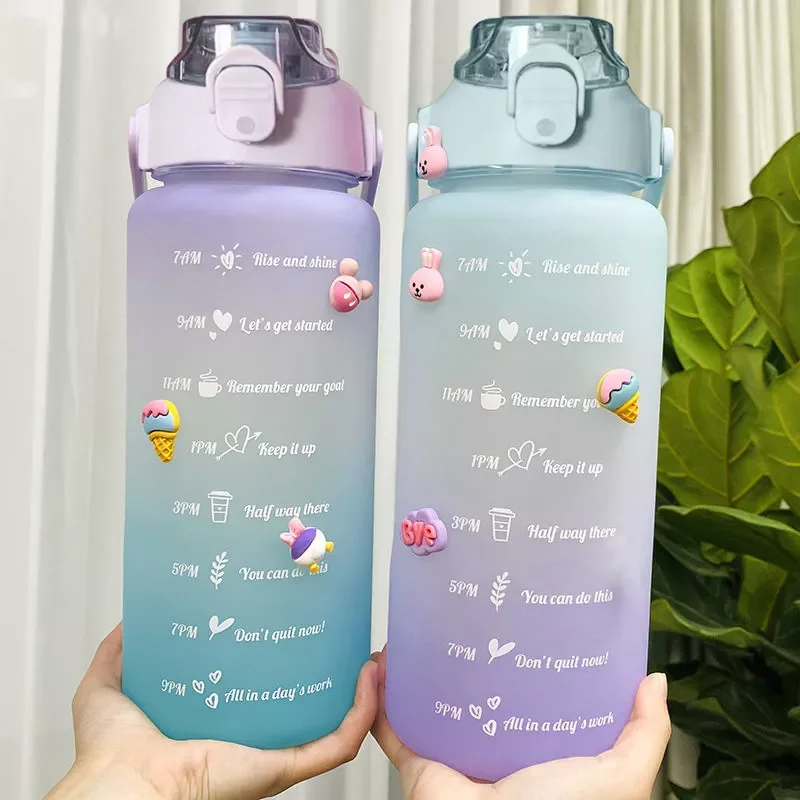

NEW IN Liter Large Capacity Water Bottle Straw Cup Gradient Color Plastic Water Cups With Time Marker Outdoor Fitness Sports Bot