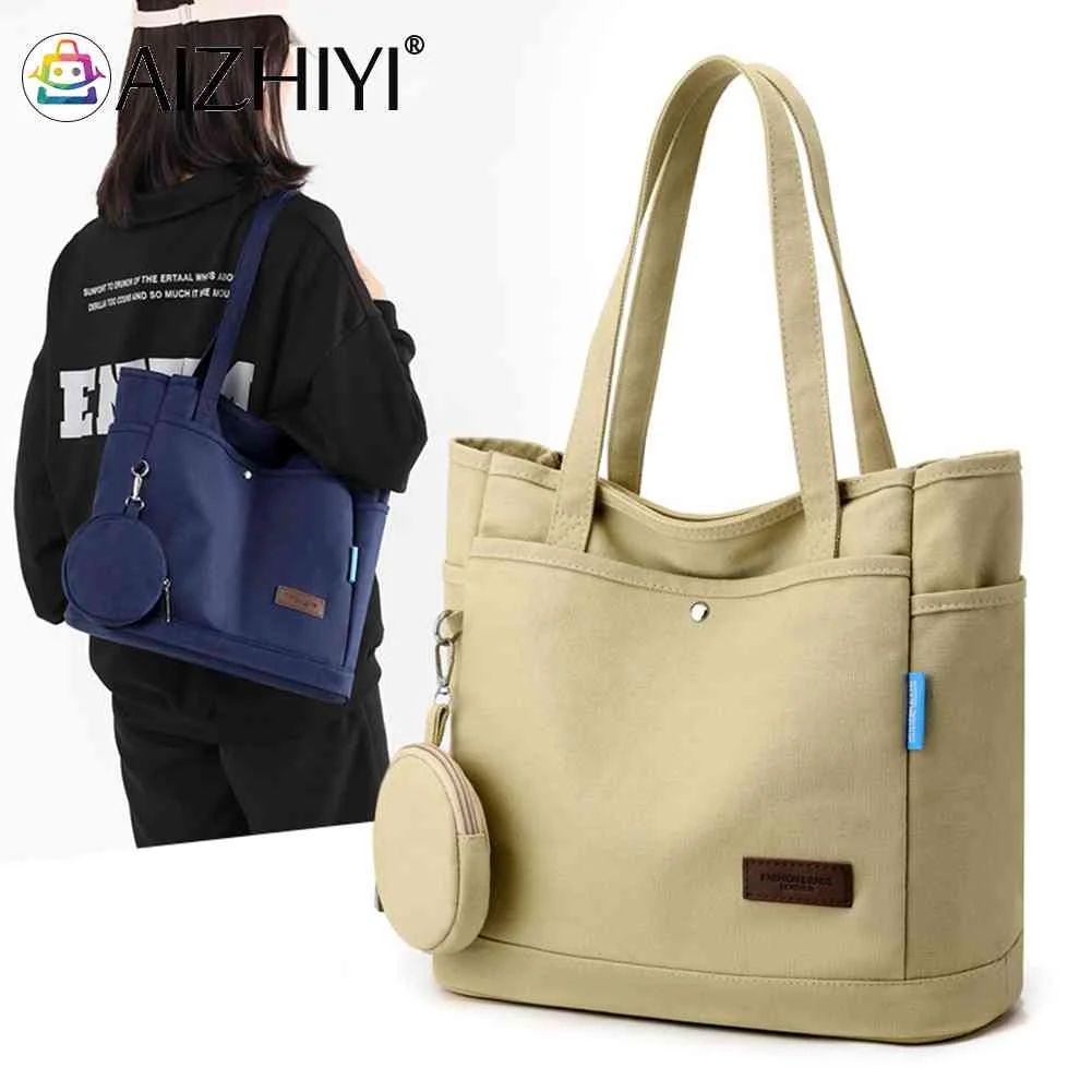 

Холщовая Сумка на плечо для женщин, вместительная дамская сумочка-тоут, съемный однотонный большой кошелек для путешествий, работы, повседн...