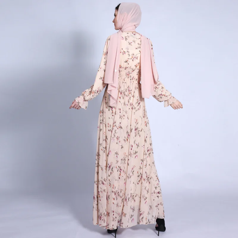 Kaftan Dubai Abaya Turkey Muslim Women Hijab Dress Islam Caftan Marocain Dresses Summer Chiffon Floral Print Vestidos Robe Femme