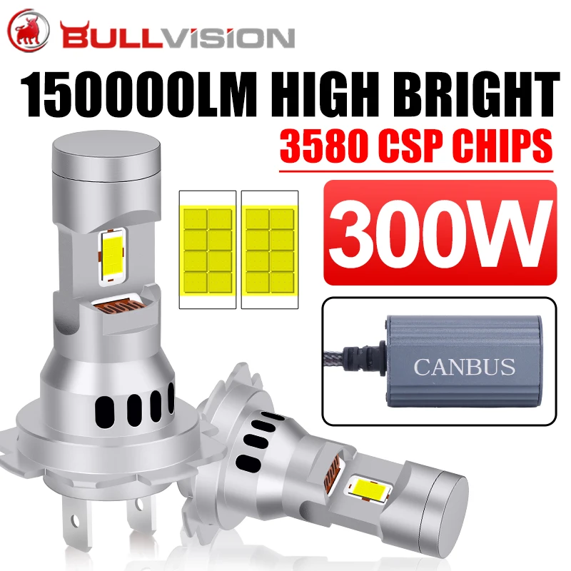 

H7 LED Canbus 150000LM LED H7 Автомобильная фаровая лампочка 16PCS 3580 CSP 1: 1 Размер мини - диода 300W 6500K Белый 2PCS турбина 12V 24V