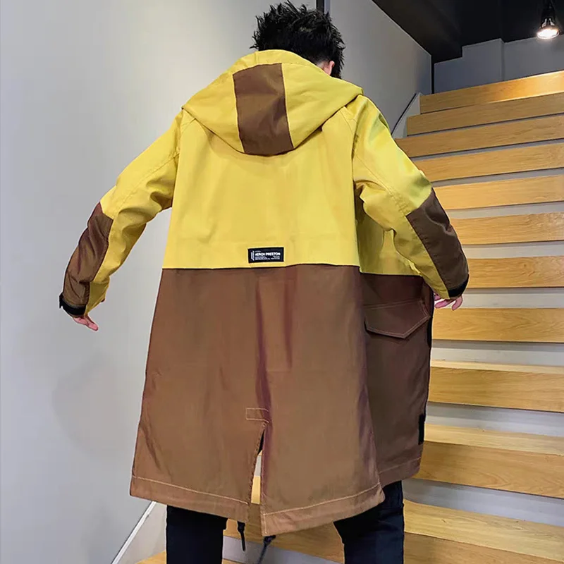 

Long Trench Coat Brand New Fashion Patchwork Big Size Men Windbreaker Outwear Clothes Hooded Jacket 6XL 7XL 8XL