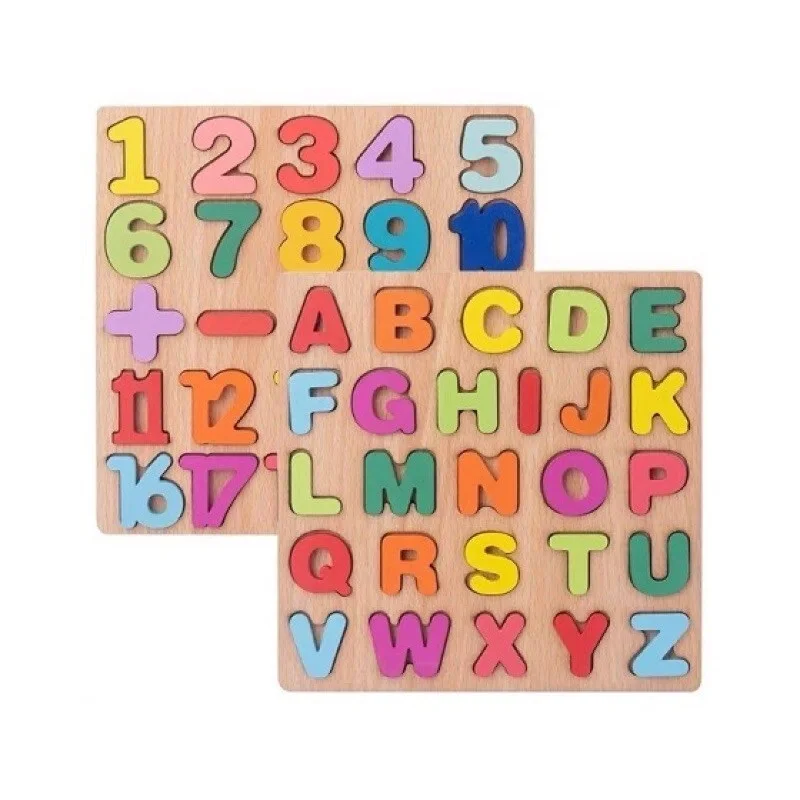 

HSYK Alphabet Digital Puzzle Wooden Toys Kid Number Letter shape Matching Jigsaw Board 20*20cm