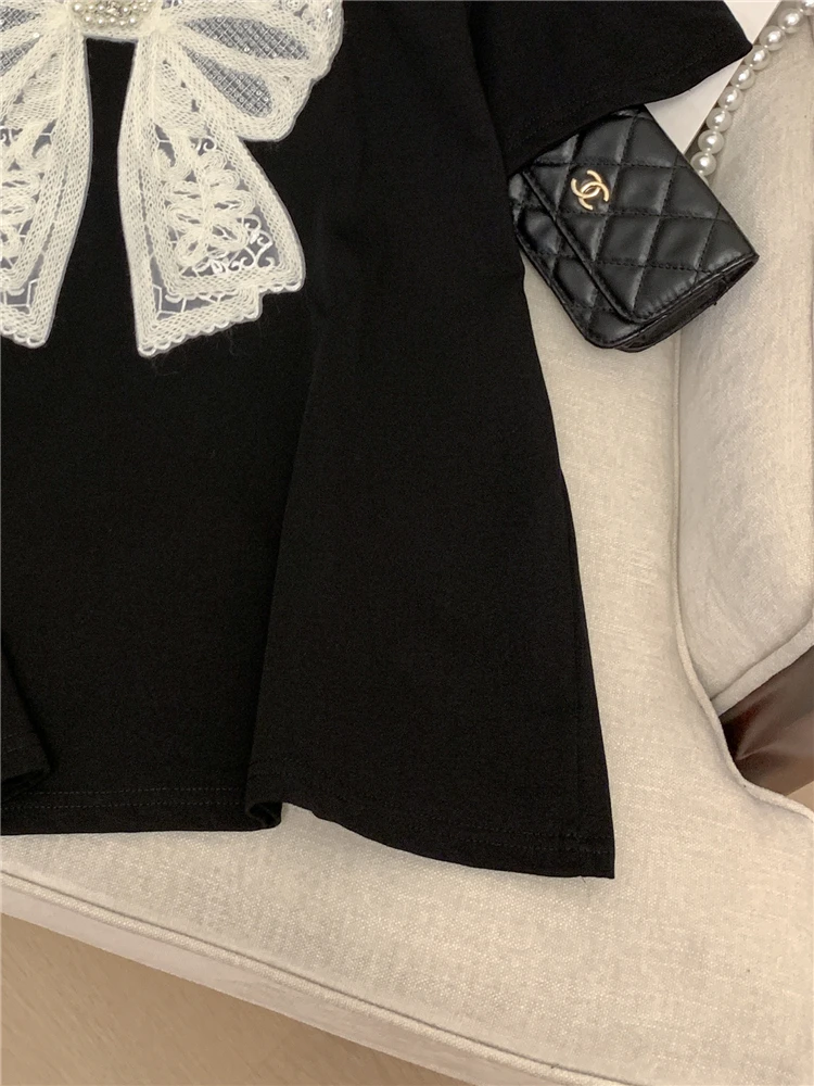 Женская футболка с коротким рукавом и бантом из натурального хлопка