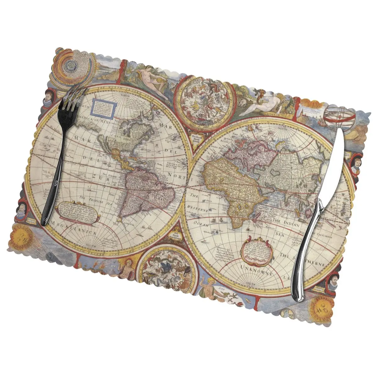 

Geography World Map Non-Slip Insulation Place Mats for Kitchen Dining Table Washable Placemats Bowl Coaster Cup Mat Set of 6