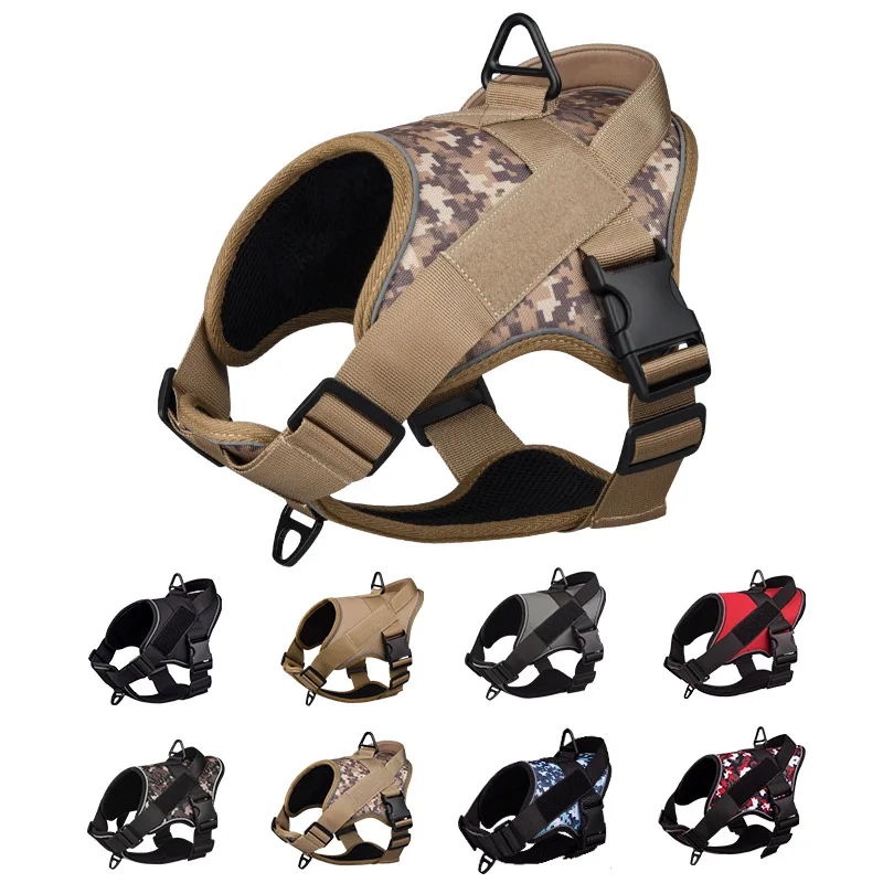 

Dog Harness Adjustable Pet Reflective Training Easy Control Pet Vest Military Service Dog Harnesses Desert Camouflag