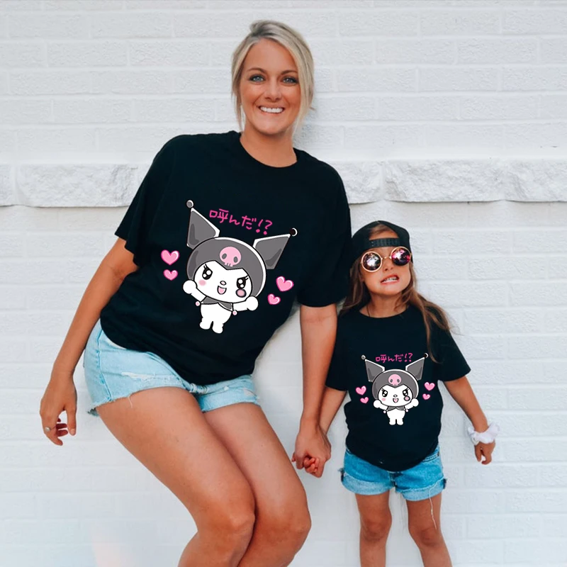 Футболка Sanrio Kuromi одинаковые наряды для семьи повседневные топы с коротким