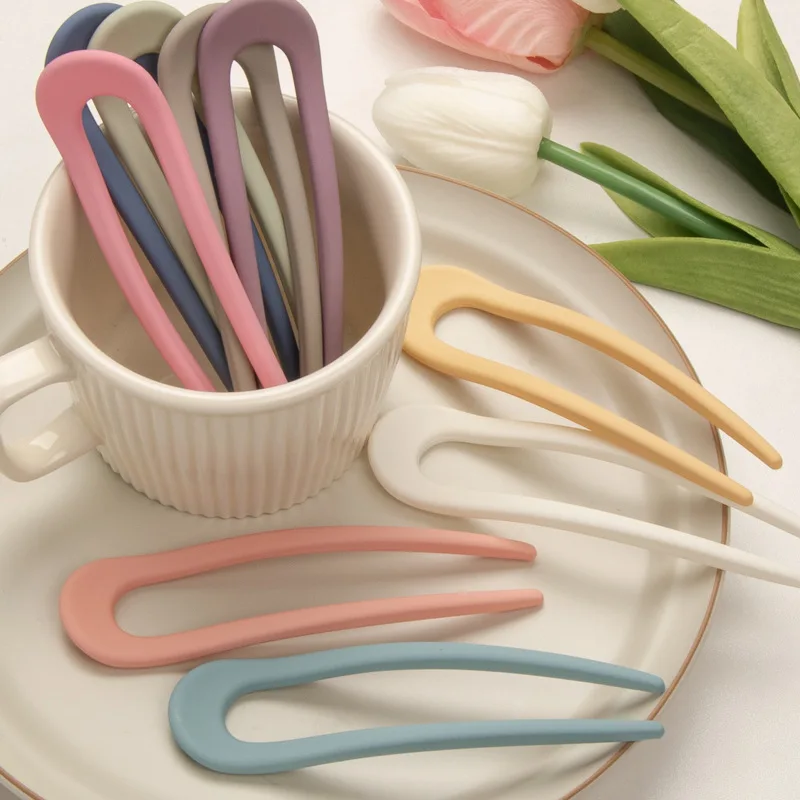 

Fashion Candy Color Hair Sticks for Women Shell Hair Clip Pins Minimalist U Shape Girls Hairpins Hair Bun Maker Headwear