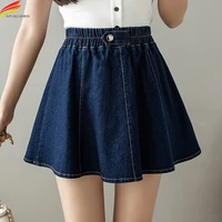 dfrcaeg 2022 summer women denim skirt mini high elastic waist a line faldas korean style casual blue short jeans jupe femme